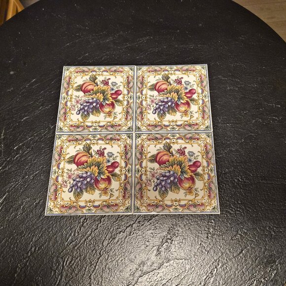 VTG Tilecrafts Staffordshire England Fruit Tiles – Set of 4, 5.8" Cork-Backed - Picture 2 of 4
